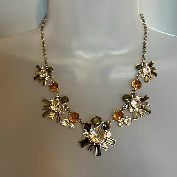 Ann Taylor necklace. Light gold chain with olive, clear and gold stone. 20.5” - Picture 1 of 7